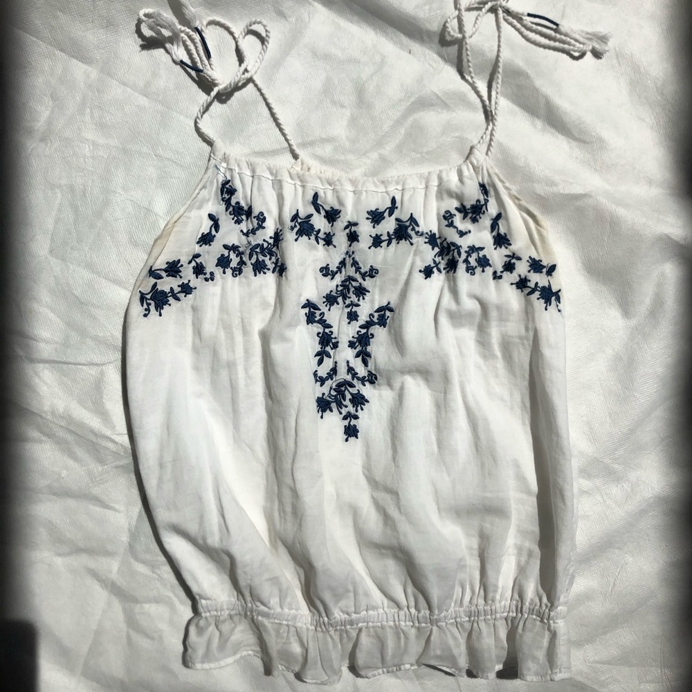 Aeropostale White Scrunch Tank w Blue design Sz XS
